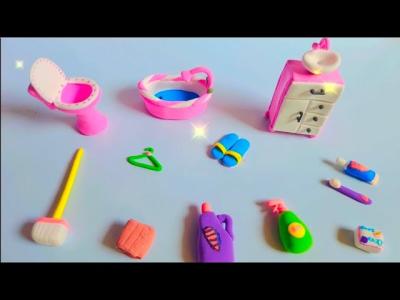 DIY How to Make Polymer Clay Miniature Washroom Set  Handmade Polymer Clay Miniature Bathroom