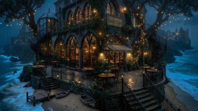 Gothic Coastal Cafe Ambience in Rainy Night  Dark Academia Music for Study Relax Deep Focus