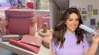 Hair tutorial pink bag تتوريال شعر  جنطة المكياج الورديه 