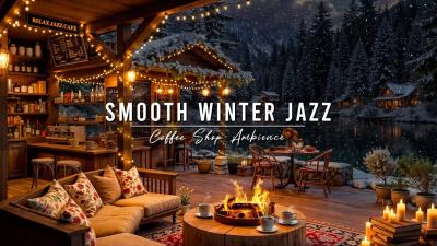 Jazz Relaxing Music  Cozy Winter Porch Ambience Smooth Jazz Music with Crackling Fireplace to Work
