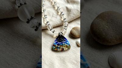 Ocean Wave Resin Pendant Necklace with Beaded Chain pendant necklace ytshorts