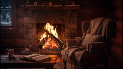 Quiet Snowy Evening with Cozy Cabin Fireplace Ambience for Sleep 