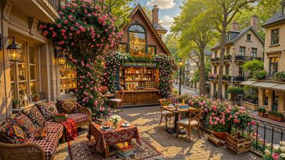 Quiet Springtime Street  Jazz Background Music Cozy Coffee Shop Ambience with Sweet Jazz for Work