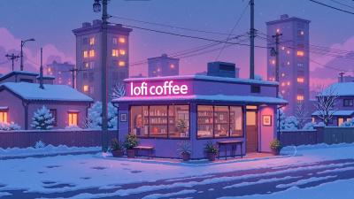 Snowy Lofi Coffee in a Quiet City Night  Cozy Winter Street Ambience for Study Relax  Focus