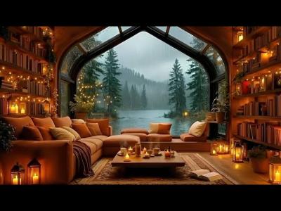 Snowy Night Jazz Library  Ambience for Reading  Relaxing