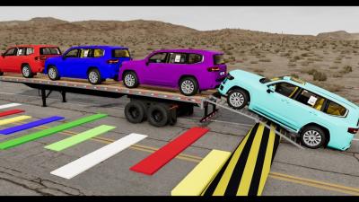TRANSPORTING PIXAR CARS  FRUITS WITH COLORED  JOHN DEERE vs CLAAS vs TRACTORS  BeamNG.drive 983