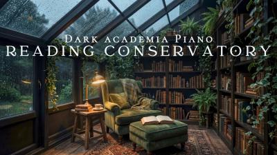 A Rainy Conservatory Reading Nook Dark Academia Piano for Deep Focus