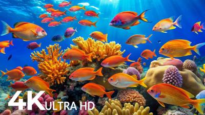 AQUARIUM 4K ULTRA HD  Beautiful Fish Swimming  Colorful Sea Life Video Deep Sleep Music 28