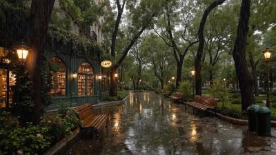 Deep  Smooth Jazz in a Quiet Rainy Park Café  Cozy Jazz Playlist  Rain Sounds for Study Focus 