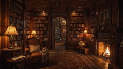 Library Fireplace and Rain  Calming Ambience for Stress Relief  Study  Pluvial Serenity