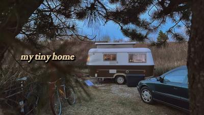 Moving back into my tiny home  tour solo night  a new awning