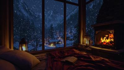 Peaceful Fireplace  Snowstorm Sounds Warm Cabin Ambience for Better Sleep Tonight