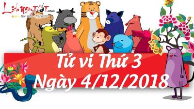 Xem tử vi hàng ngày  Tử vi Thứ 3 ngày 4 tháng 12 năm 2018 của 12 con giáp